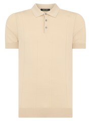 Remus Uomo Cream Slim Fit Knitted 100% Cotton Short Sleeve Polo Shirt - Image 6 of 6