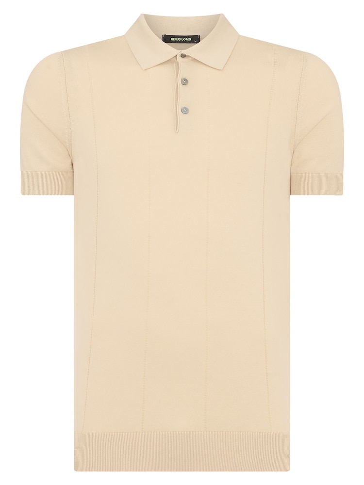 Remus Uomo Cream Slim Fit Knitted 100% Cotton Short Sleeve Polo Shirt - Image 6 of 6