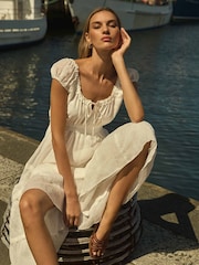 Forever New White Tuscany Trim Detail Midi Dress - Image 1 of 5