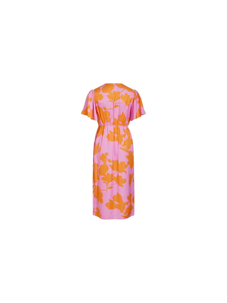 VILA Pink Flutter Sleeve Wrap Dress - Image 3 of 3 VILA Pink Flutter Sleeve Wrap Dress - Image 3 of 3