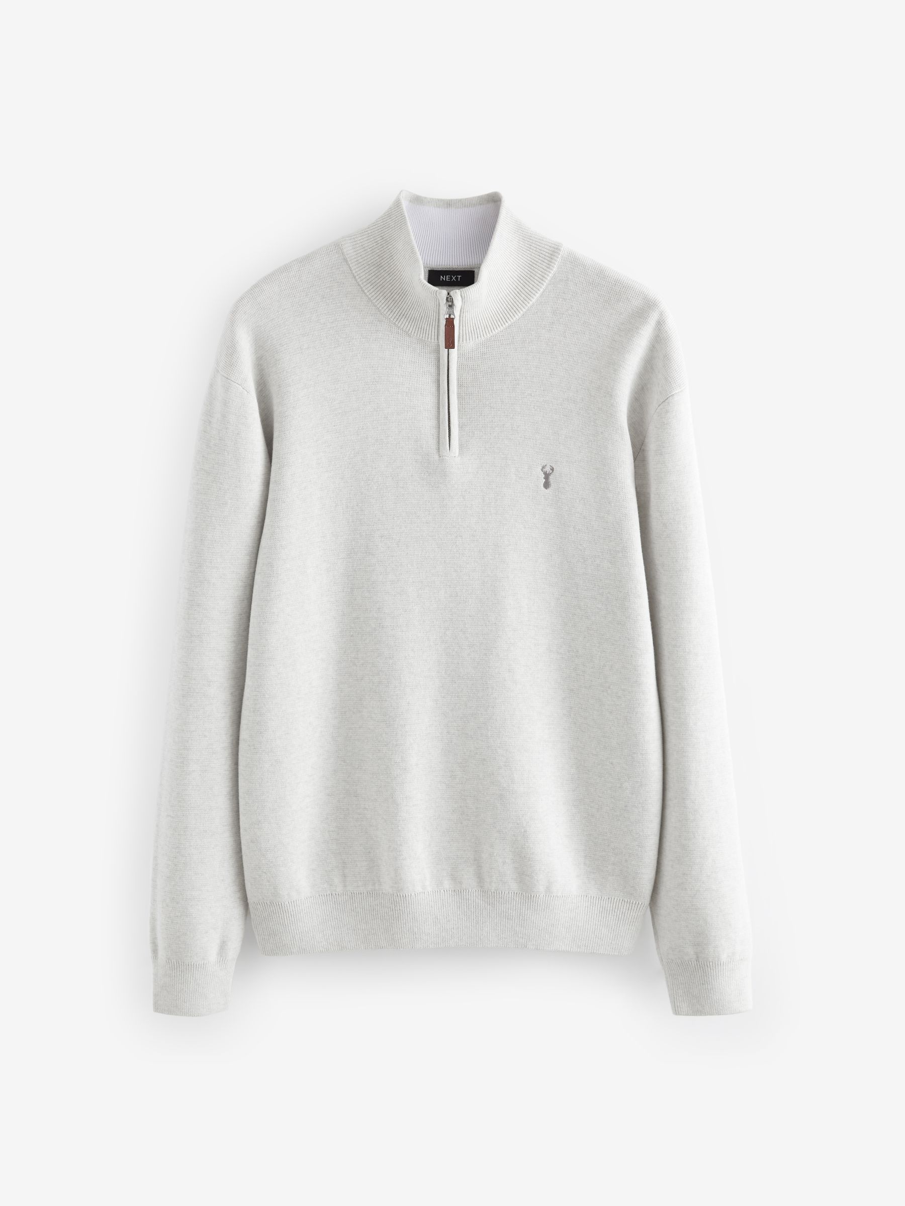 Buy Oatmeal Stag Plain Regular Fit 100% Cotton Premium Quarter Zip