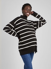 JoJo Maman Bébé Black & White Stripe Turtle Neck Maternity & Nursing Jumper - Image 1 of 4