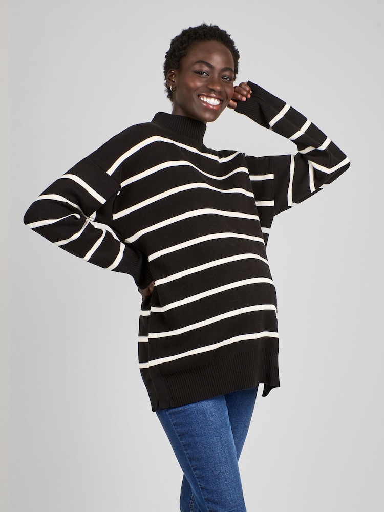 JoJo Maman Bébé Black & White Stripe Turtle Neck Maternity & Nursing Jumper - Image 1 of 4