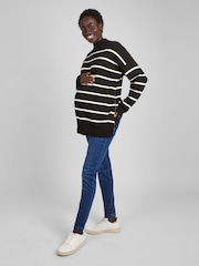 JoJo Maman Bébé Black & White Stripe Turtle Neck Maternity & Nursing Jumper - Image 2 of 4
