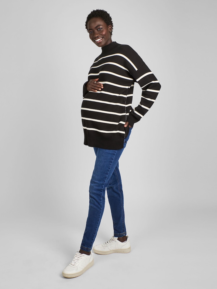 JoJo Maman Bébé Black & White Stripe Turtle Neck Maternity & Nursing Jumper - Image 2 of 4