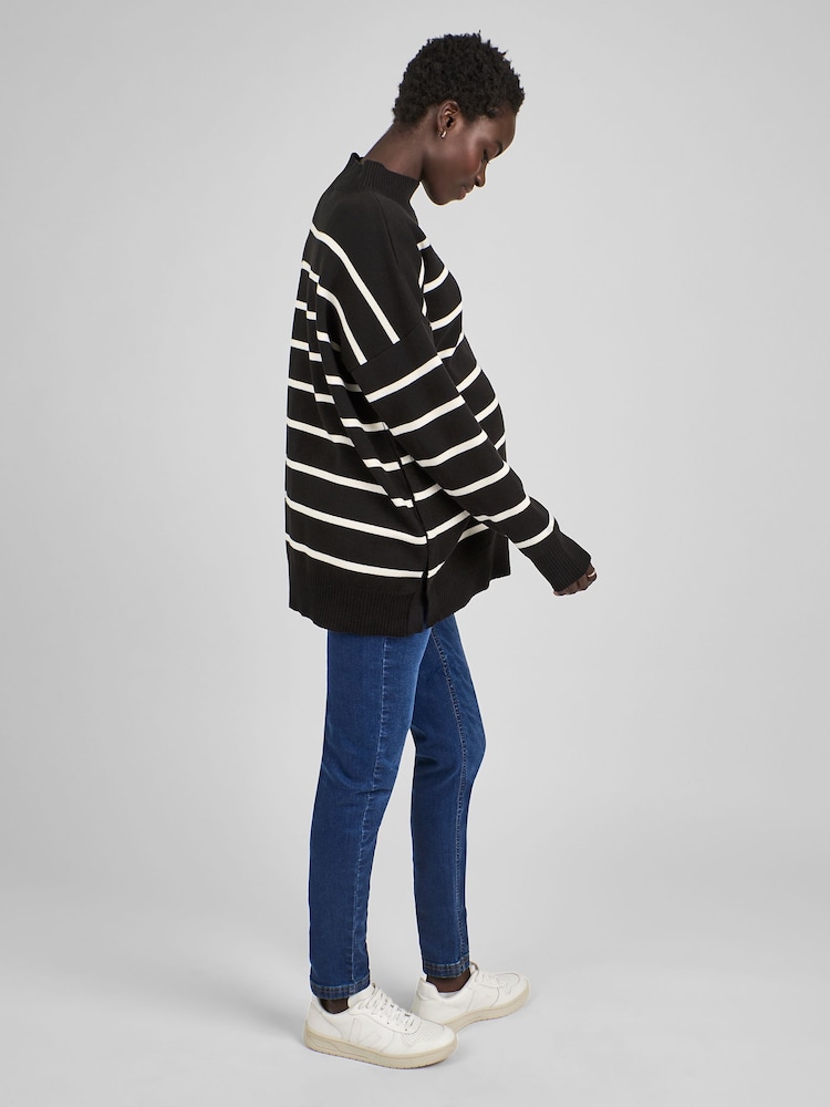 JoJo Maman Bébé Black & White Stripe Turtle Neck Maternity & Nursing Jumper - Image 3 of 4