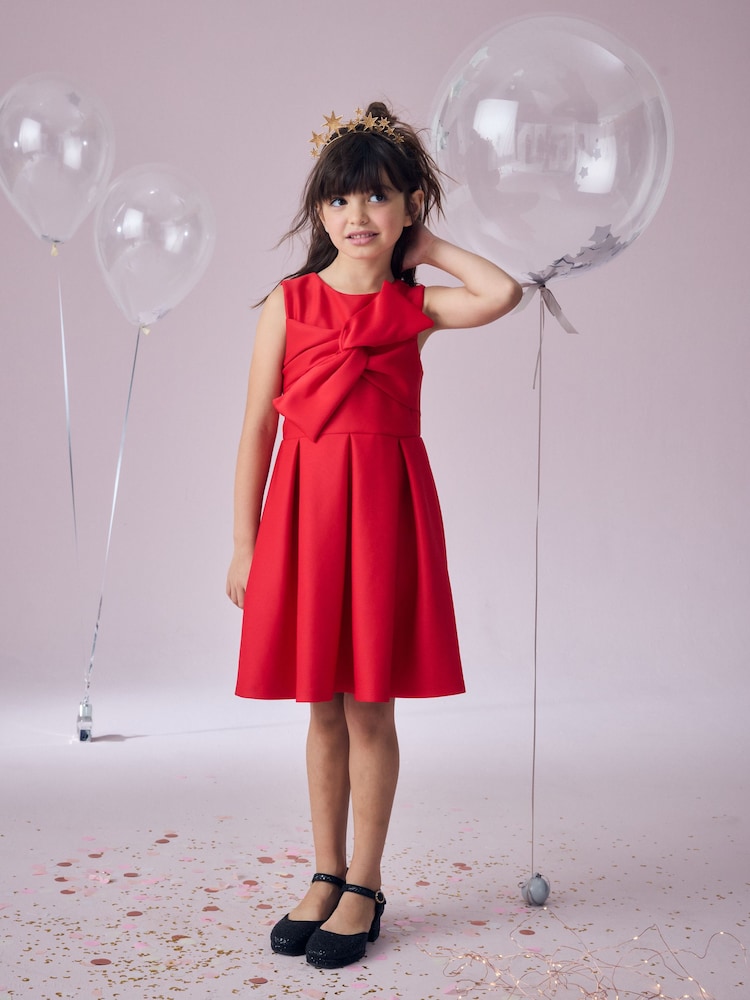 Red Scuba Bow Occasion Dress (1.5-16yrs) - Image 1 of 7