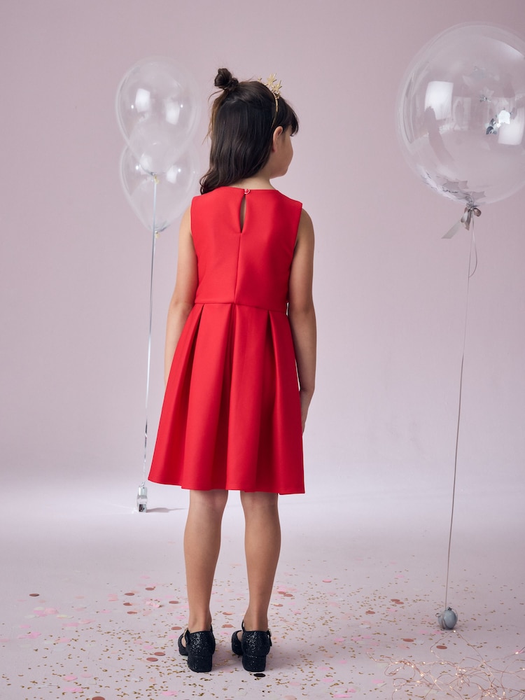 Red Scuba Bow Occasion Dress (1.5-16yrs) - Image 2 of 7