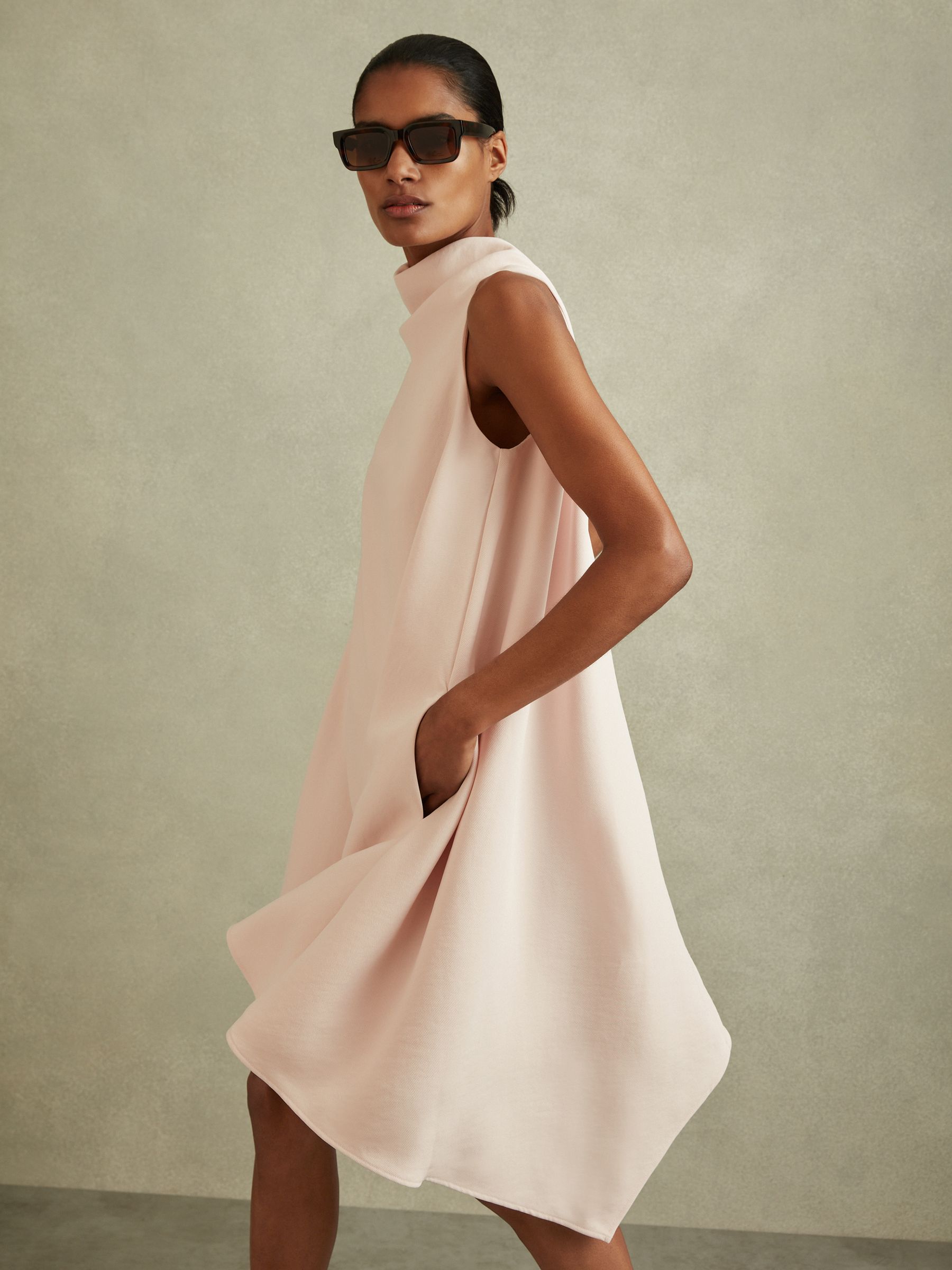 Buy Reiss Nude Shauna High Neck Drape Back Mini Dress from Next Canada