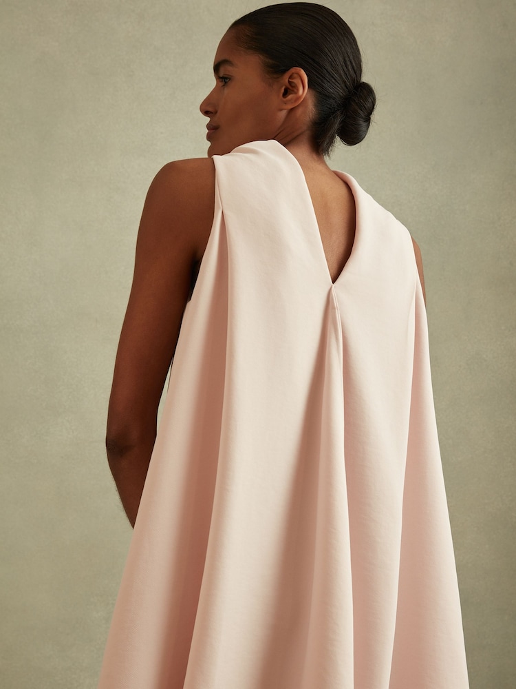 Reiss Nude Shauna High-Neck Drape Back Mini Dress - Image 5 of 6