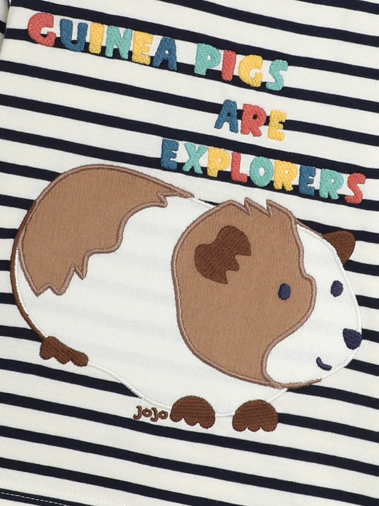 JoJo Maman Bébé Ecru Navy Stripe Guinea Pig Appliqué Top - Image 3 of 3 JoJo Maman Bébé Ecru Navy Stripe Guinea Pig Appliqué Top - Image 3 of 3