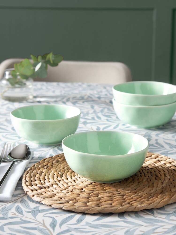 Clarke and Clarke Teal Blue William Morris Designs Willow Boughs Set of 4 Cereal Bowls - Image 1 of 2
