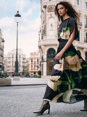 Multi Floral Print Kew Collection Satin Pleated Maxi Skirt - Image 2 of 5