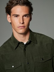 Dark Green Cord Twin Pocket Western Long Sleeve 100% Cotton Shirt - Image 1 of 5