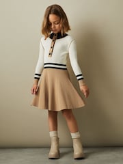 Reiss Camel Vera 13-14 yrs Knitted Button-Through Funnel Neck Dress - Image 2 of 4