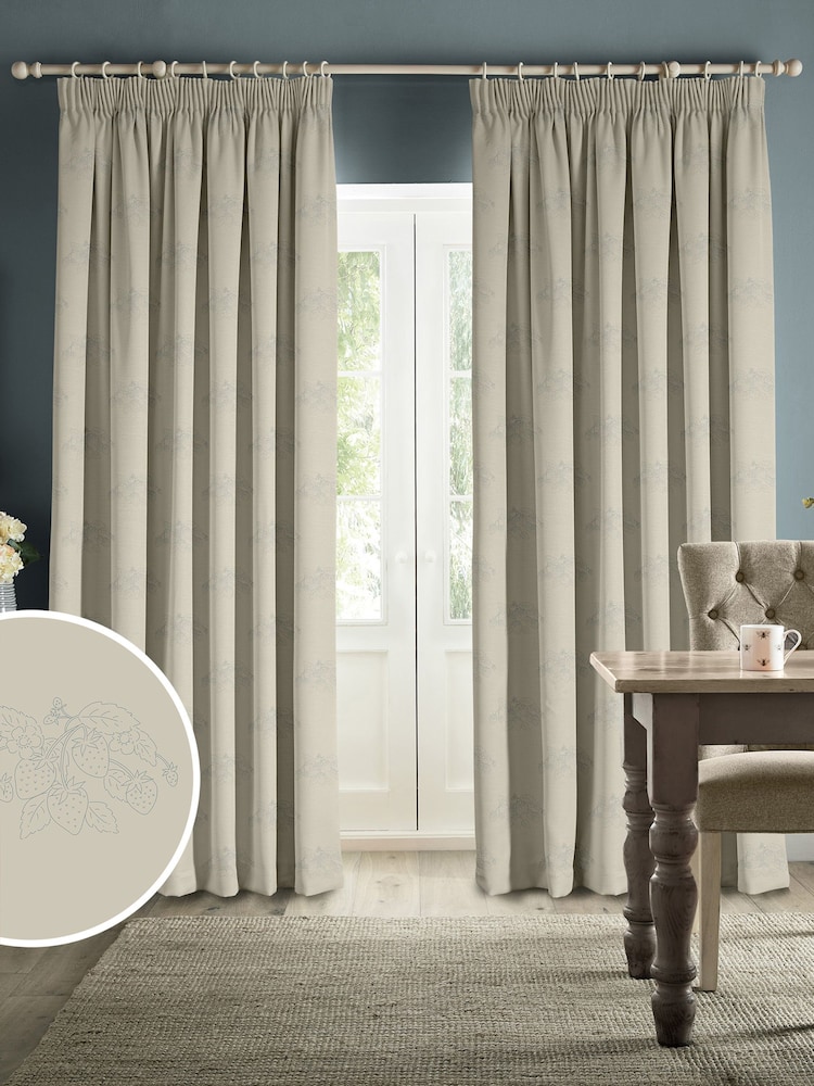 Sophie Allport Duck Egg Blue Vector Strawberry Made to Measure 100% Cotton Curtains - Image 1 of 6