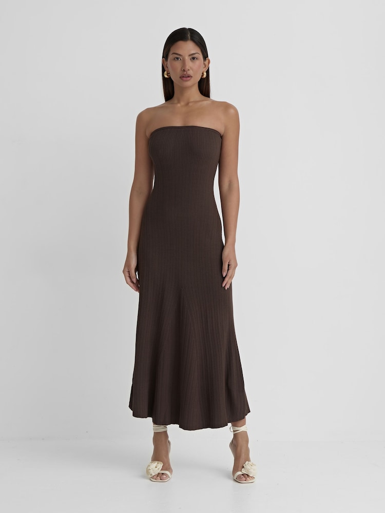 4th & Reckless Brown Henley Knit Bandeau Maxi Dress - Image 1 of 5