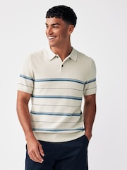 JACK & JONES Cream Textured Knitted Stripe Polo Top - Image 1 of 4