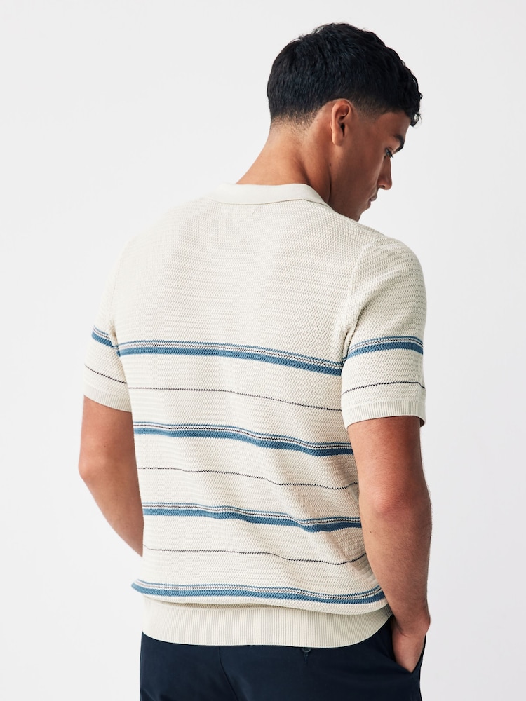 JACK & JONES Cream Textured Knitted Stripe Polo Top - Image 2 of 4