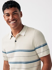 JACK & JONES Cream Textured Knitted Stripe Polo Top - Image 3 of 4