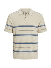 JACK & JONES Cream Textured Knitted Stripe Polo Top - Image 4 of 4