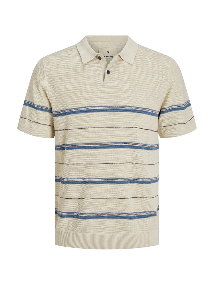 JACK & JONES Cream Textured Knitted Stripe Polo Top - Image 4 of 4