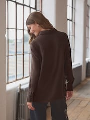 Chocolate Brown Premium Cupro Blend Long Sleeve Shirt - Image 4 of 6