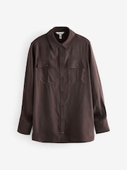 Chocolate Brown Premium Cupro Blend Long Sleeve Shirt - Image 5 of 6