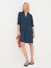 FatFace Mina Blue Linen Blend Tunic Dress - Image 1 of 6