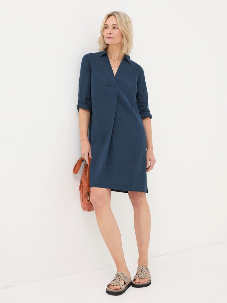 FatFace Mina Blue Linen Blend Tunic Dress - Image 1 of 6