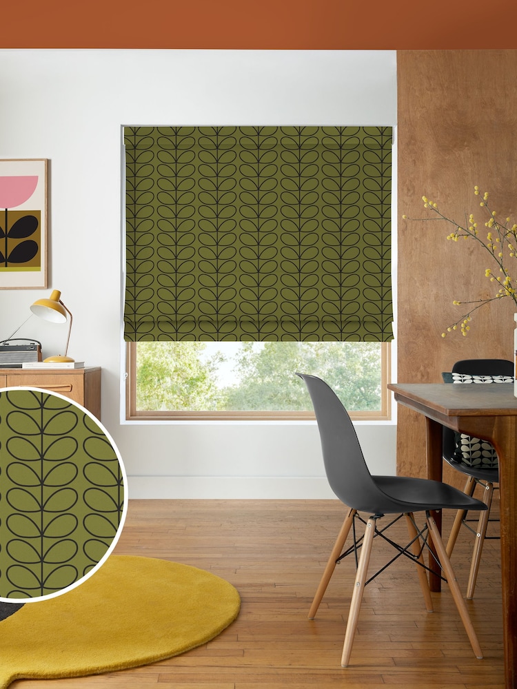 Orla Kiely Olive Green Linear Stem Made to Measure 100% Cotton Roman Blind - Image 1 of 6