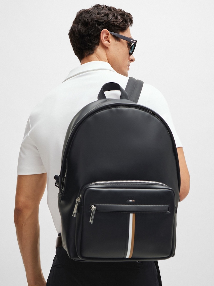 BOSS Black Signature Stripe Faux Leather Backpack - Image 1 of 4