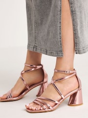Simply Be Pink Cross-Over Front Strap Cylindrical Heels In Wide Fit - Image 1 of 4