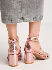 Simply Be Pink Cross-Over Front Strap Cylindrical Heels In Wide Fit - Image 3 of 4