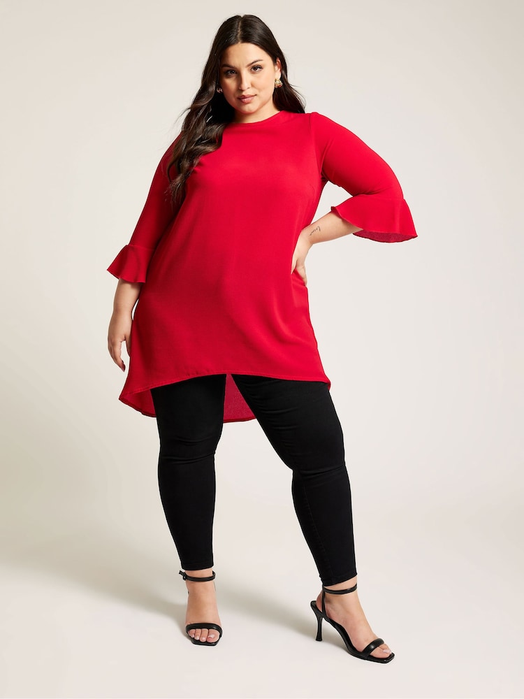 Yours Curve Red Flute Sleeve Tunic - Image 1 of 2
