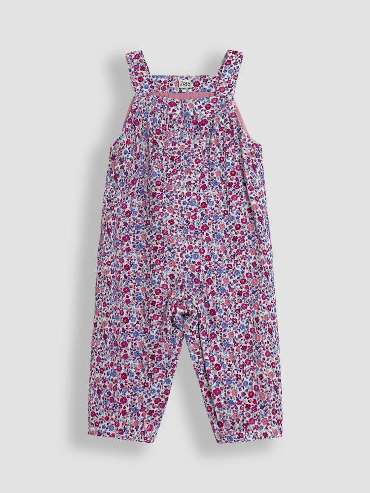 JoJo Maman Bébé Berry Pink Ditsy Floral Cord Dungarees - Image 1 of 3