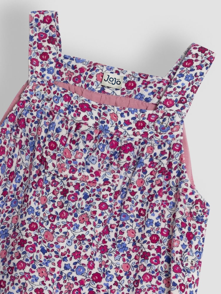 JoJo Maman Bébé Berry Pink Ditsy Floral Cord Dungarees - Image 3 of 3