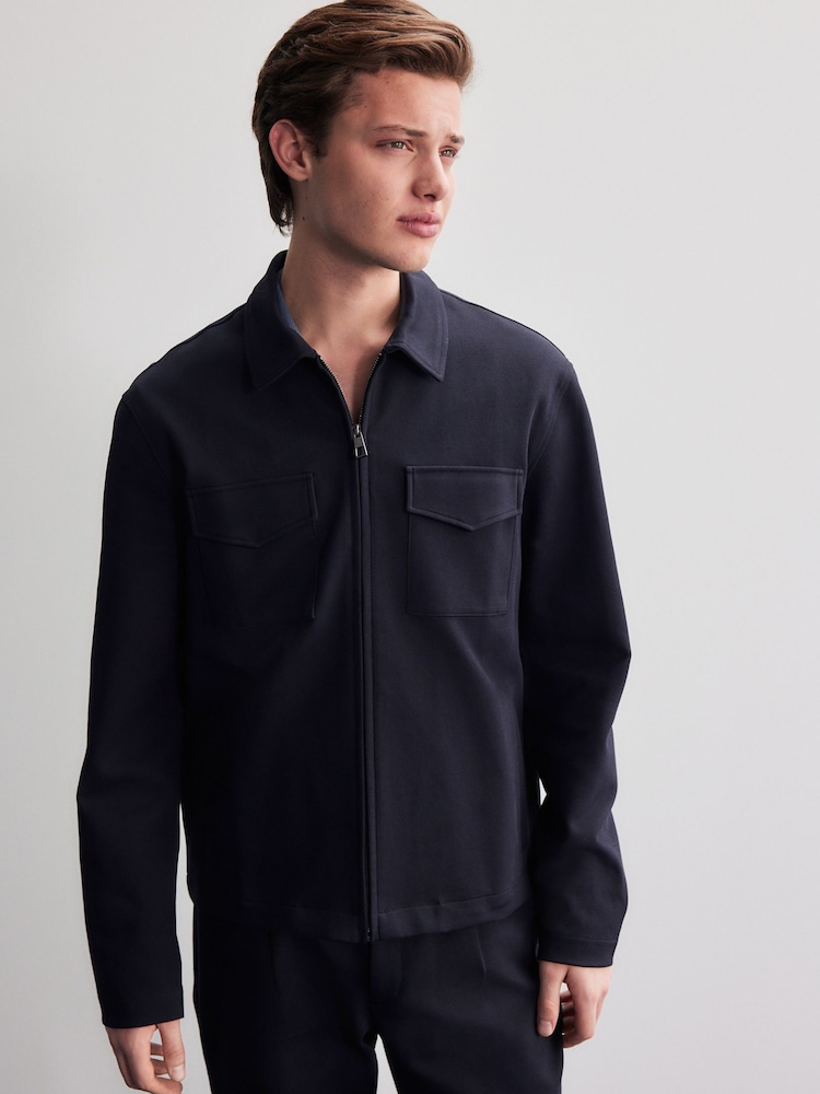 Navy Blue Jersey Shacket - Image 1 of 7