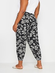 Yours Curve Black Vine Print Cropped Harem Trousers - Image 3 of 5