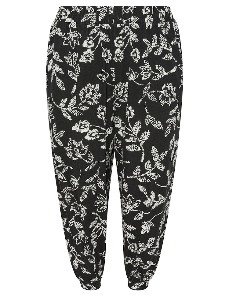 Yours Curve Black Vine Print Cropped Harem Trousers - Image 5 of 5