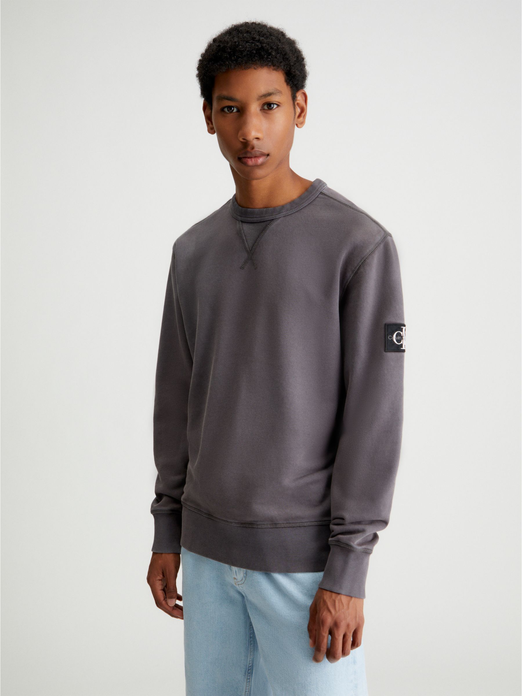 Calvin Klein Grey 100 Cotton Badge Crew Neck Jumper