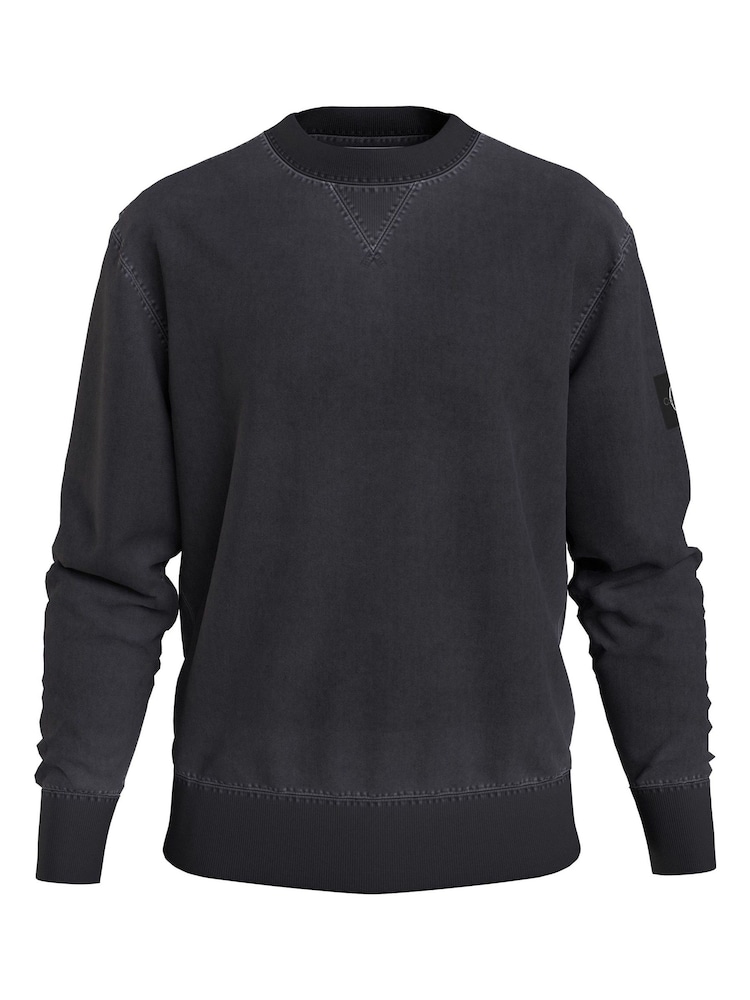 Calvin Klein Grey 100% Cotton Badge Crew Neck Jumper - Image 2 of 5