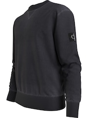 Calvin Klein Grey 100% Cotton Badge Crew Neck Jumper - Image 4 of 5