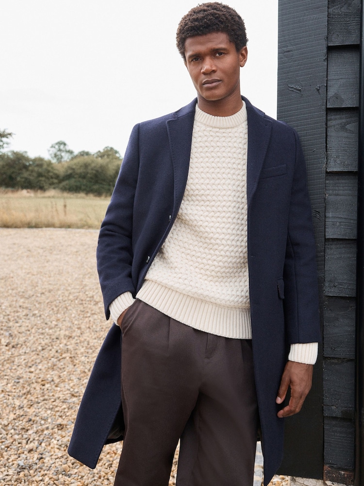 Navy Blue Signature Soft Touch Wool Rich Epsom Coat - Image 1 of 10