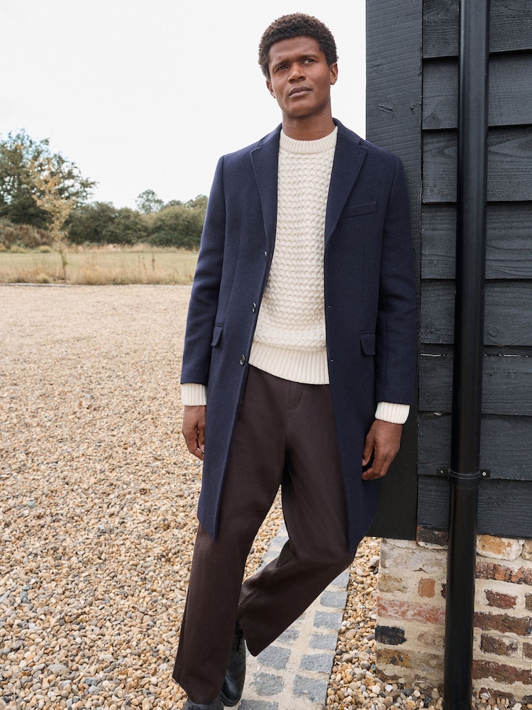Navy Blue Signature Soft Touch Wool Rich Epsom Coat - Image 2 of 10