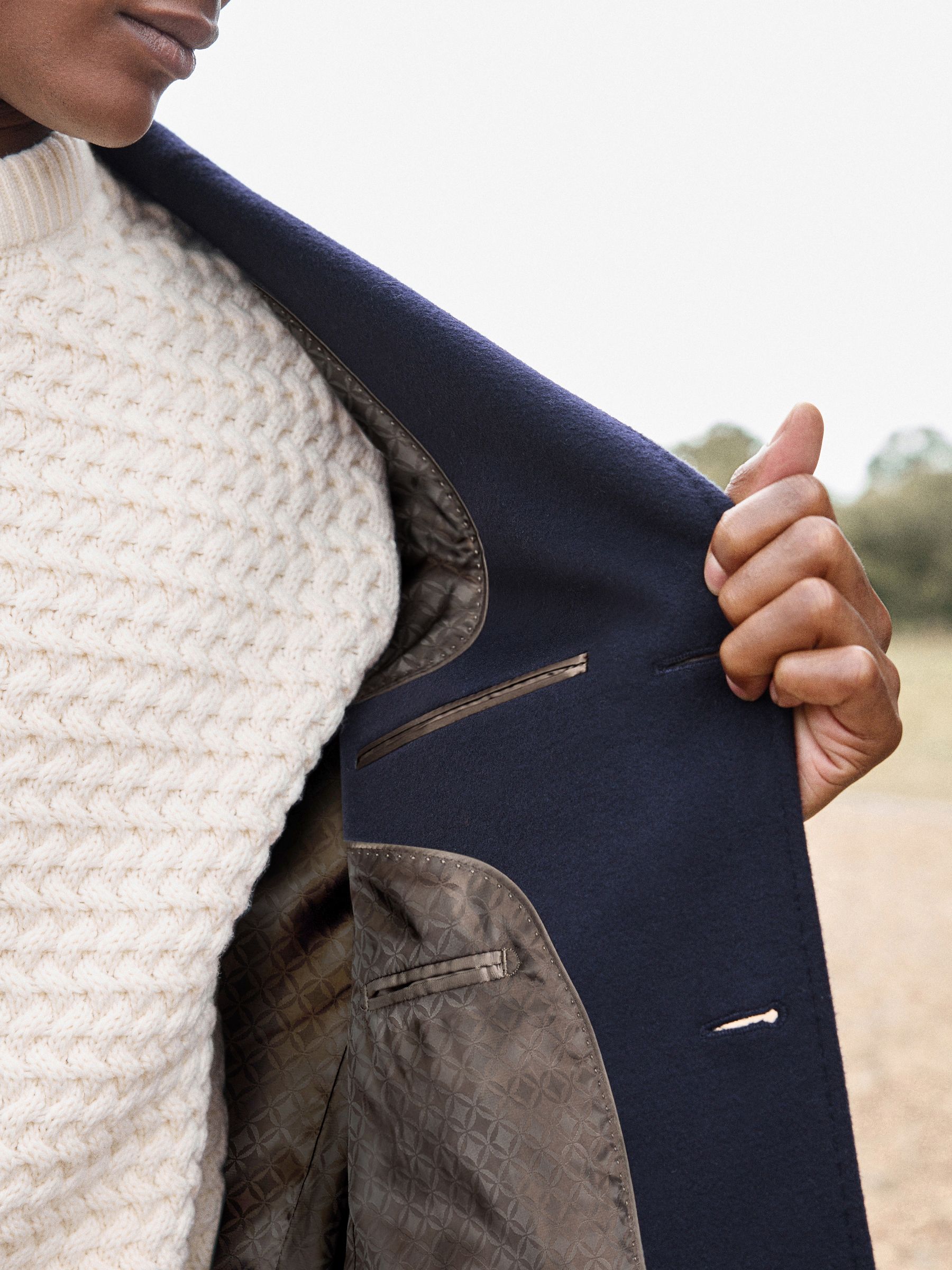 Buy Navy Blue Signature Soft Touch Wool Rich Italian Fabric Epsom