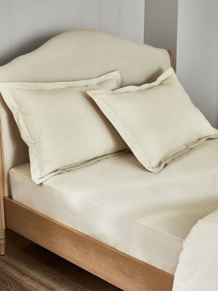 White/Natural 100% Cotton Brushed Stripe Fitted Sheet - Image 1 of 2