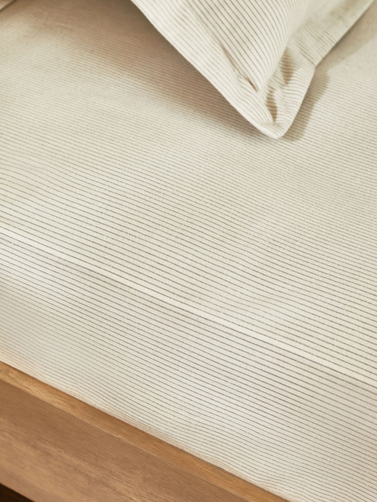 White/Natural 100% Cotton Brushed Stripe Fitted Sheet - Image 2 of 2