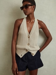 Reiss Dark Blue Maya High-Rise Denim Suit Shorts - Image 1 of 6