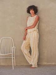 FatFace Pendeen Natural Linen Blend Stripe Trousers - Image 1 of 9